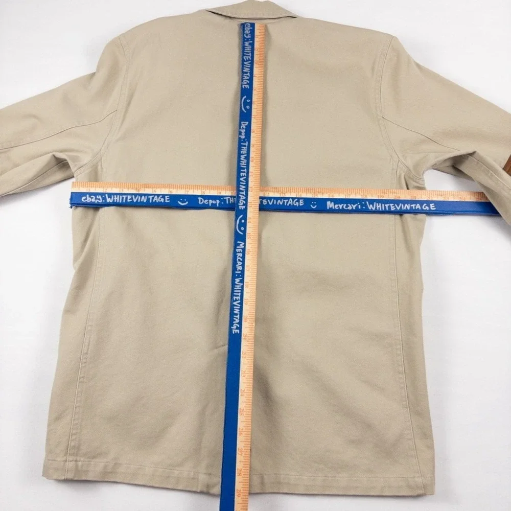 Roundtree Yorke Blazer Mens M Khaki Leather Elbow Patch Safari Sport Coat 90s